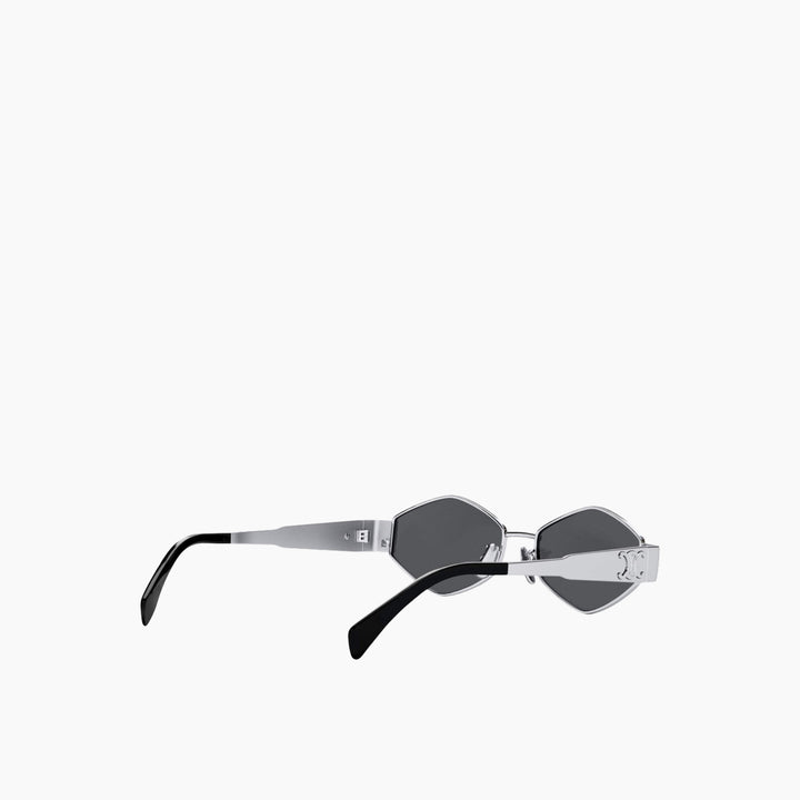 Celine Triomphe shiny silver metal rectangle sunglasses with grey mirrored lenses
