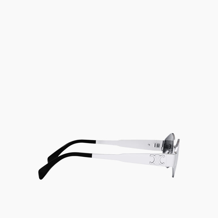 Celine Triomphe rectangle metal sunglasses in shiny silver with grey mirrored lenses