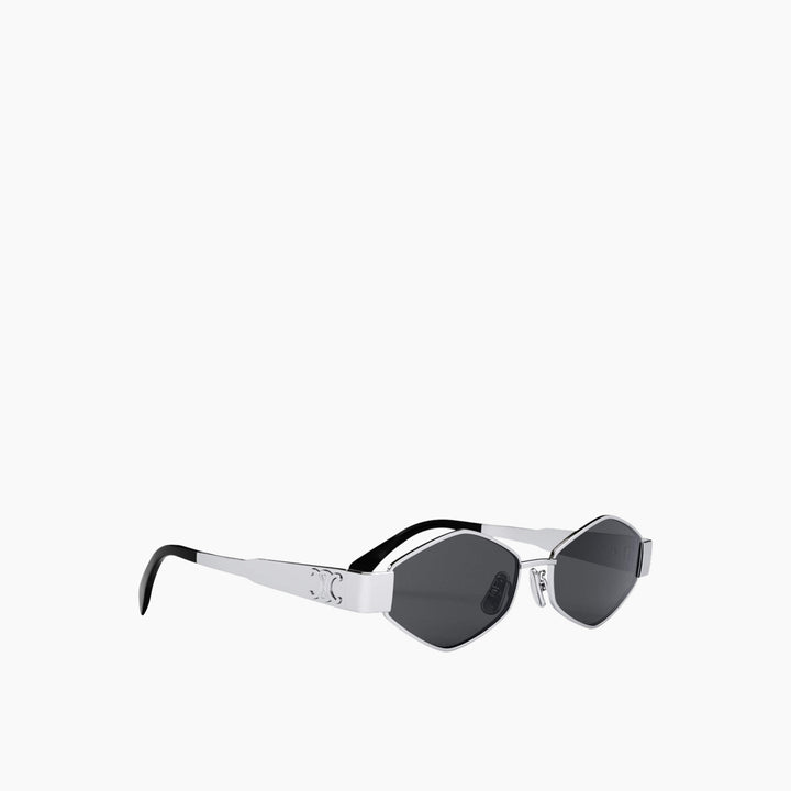 Celine Triomphe rectangle metal sunglasses in shiny silver with grey mirrored lenses