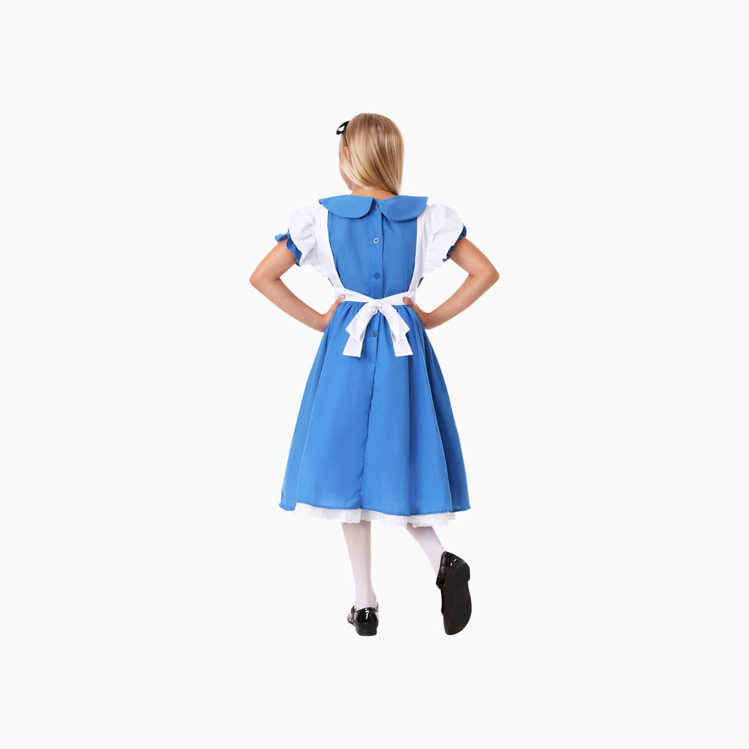 Child Alice costume set with blue dress and white apron