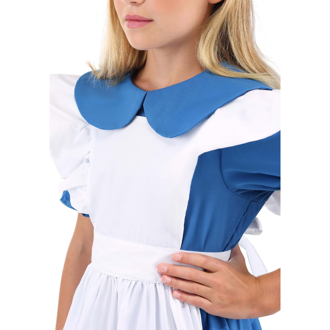 Child Alice costume set with blue dress and white apron