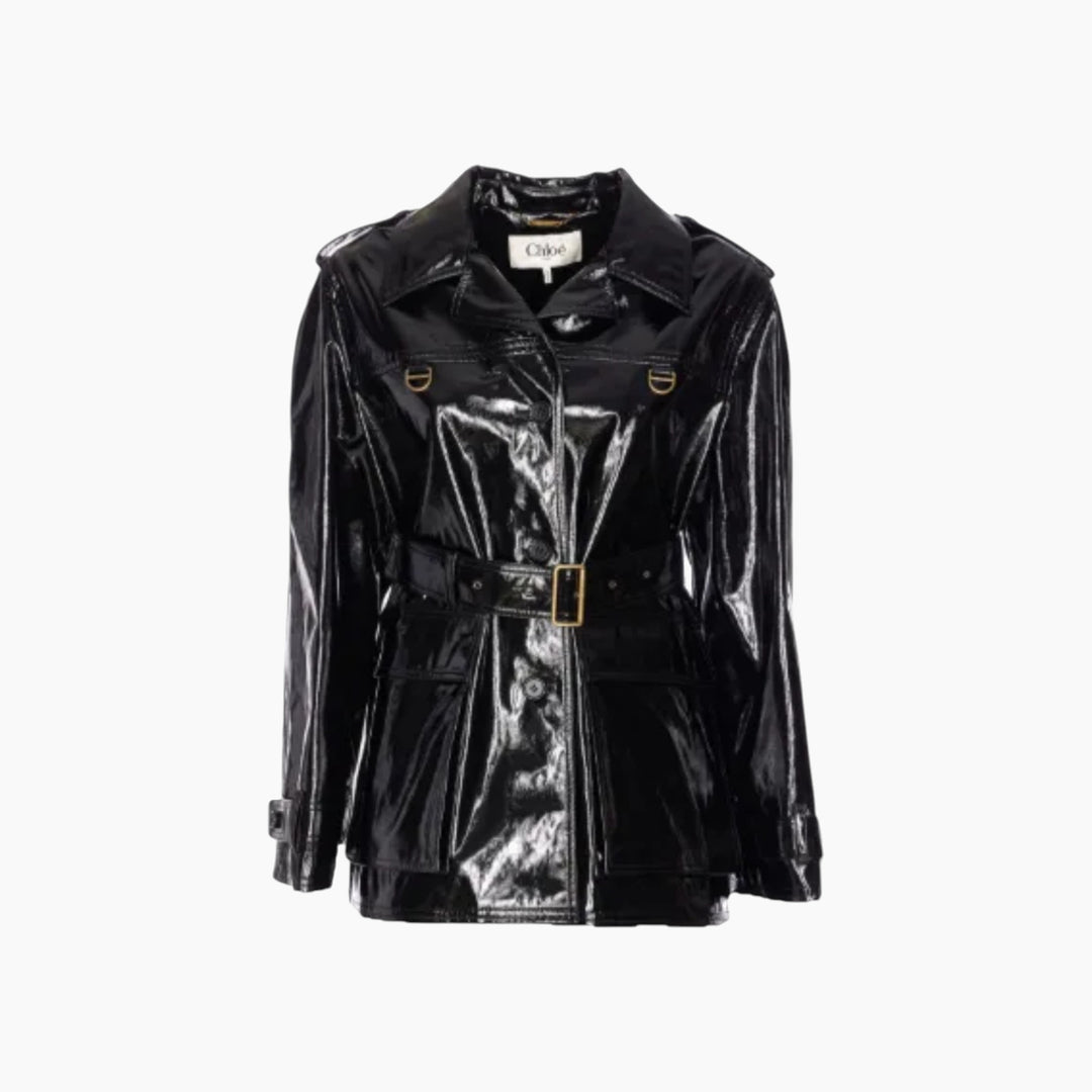 Chloé Belted Patent Black Jacket