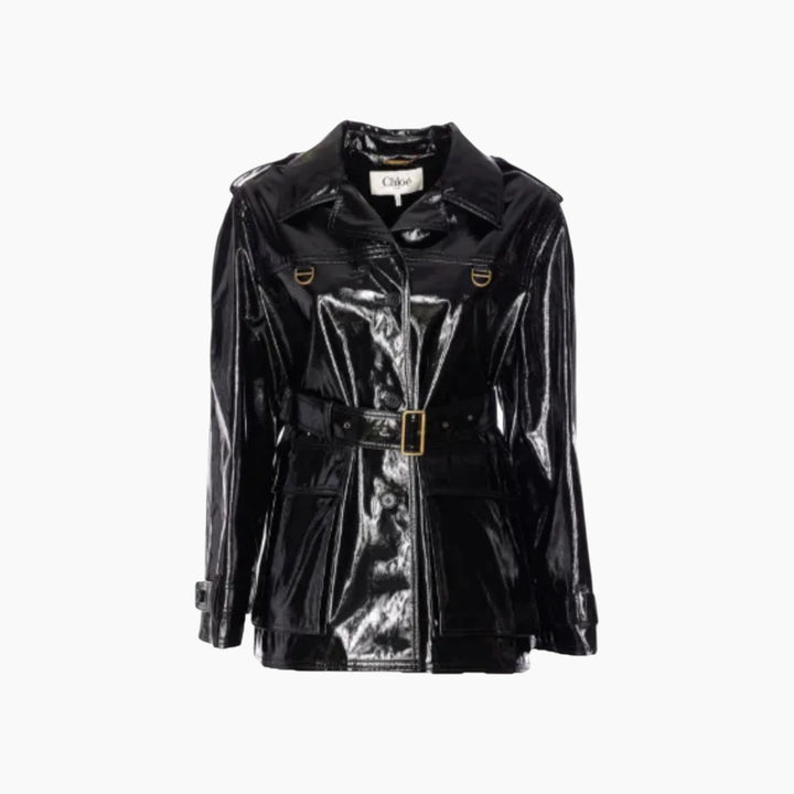Chloé Belted Patent Black Jacket