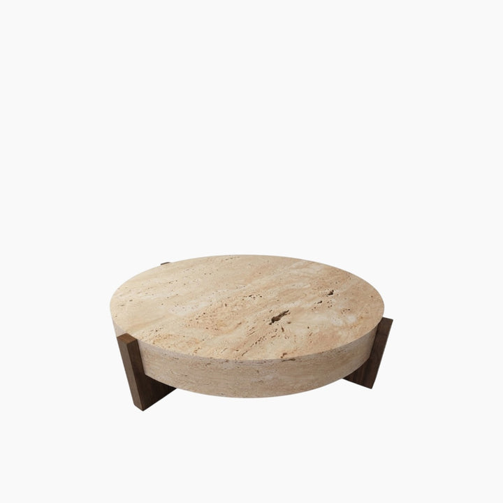 Round Thick-Top Travertine Coffee Table