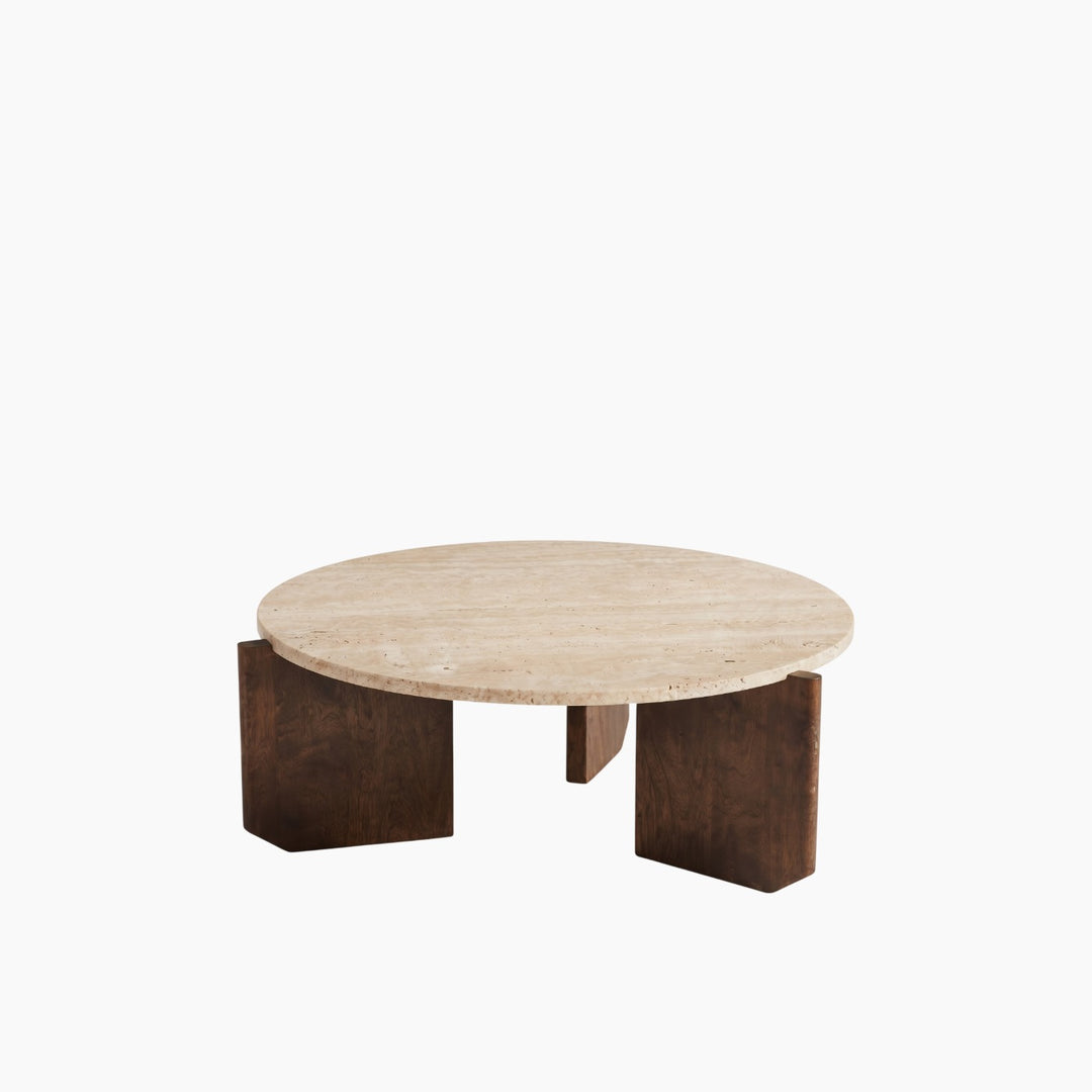 Round Tripod Travertine Coffee Table