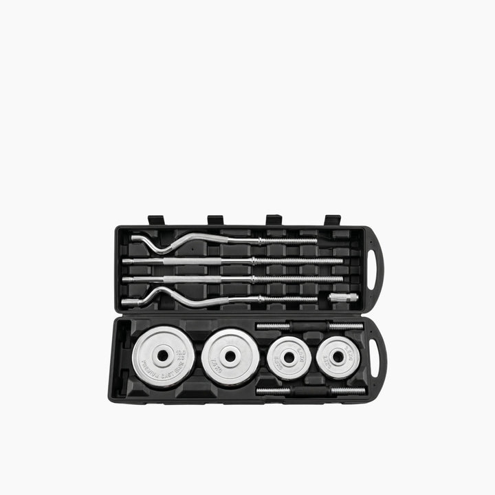 Complete Chrome Iron Weight Set 55 kg with EZ Curl and Straight Bars