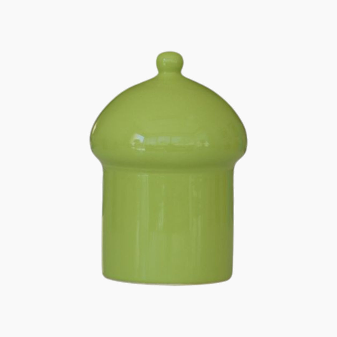 Lime green ceramic Fanoos container with glossy finish