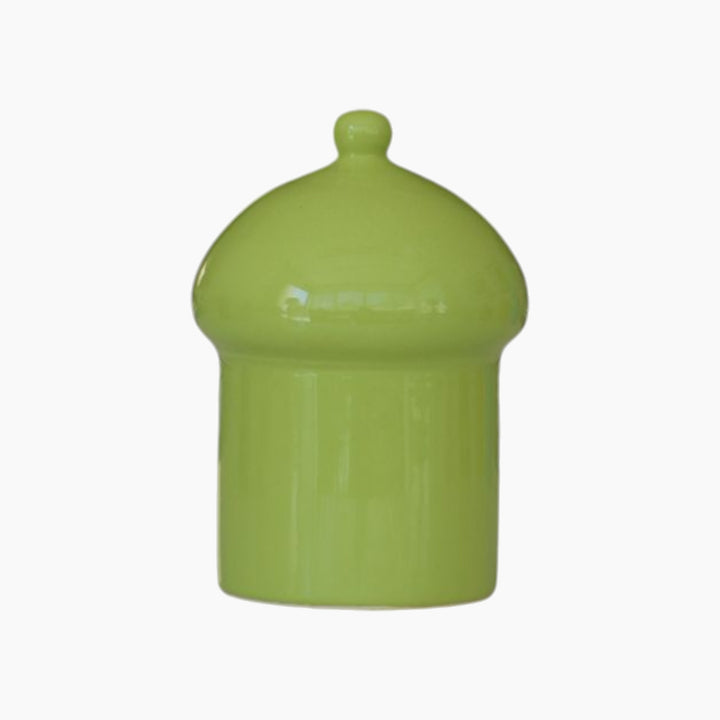 Lime green ceramic Fanoos container with glossy finish