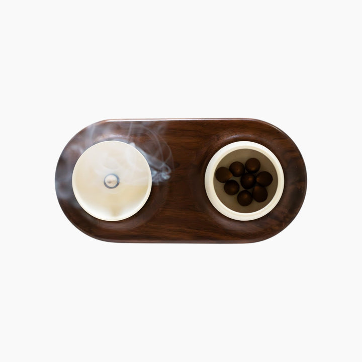 Joyce Spasioti Designs Cones Incense Set with walnut base and ceramic storage piece