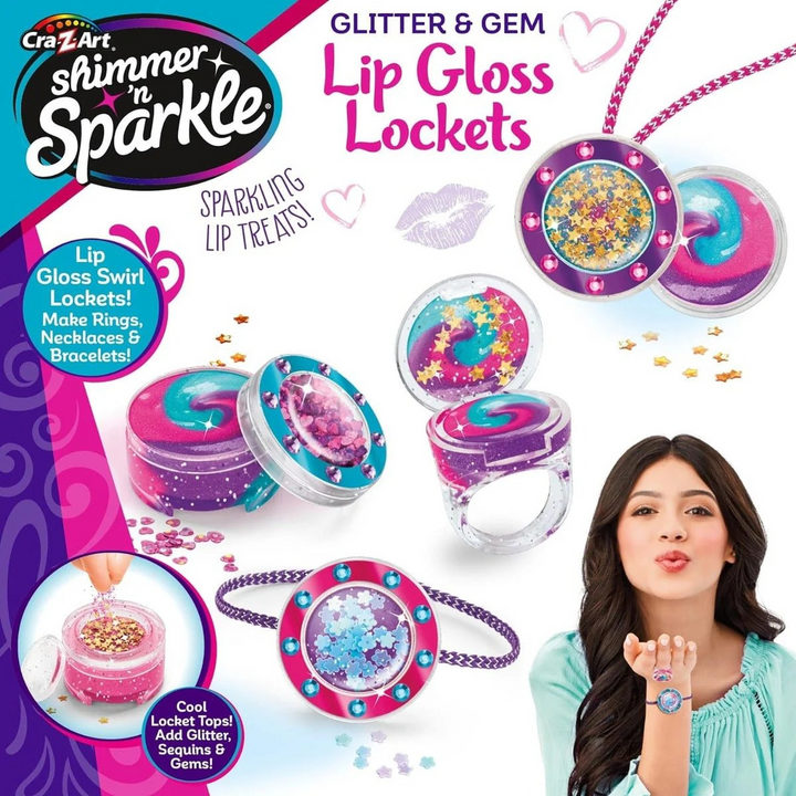 Cra-Z-Art Shimmer N Sparkle Glitter &amp; Gem Lip Gloss Lockets Activity Set - HUNA