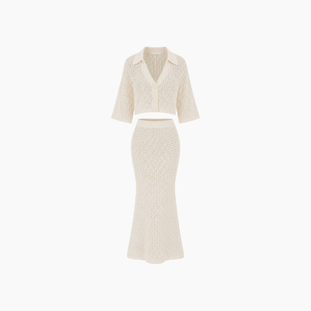 Crochet Knit Cardigan &amp; Maxi Skirt Set