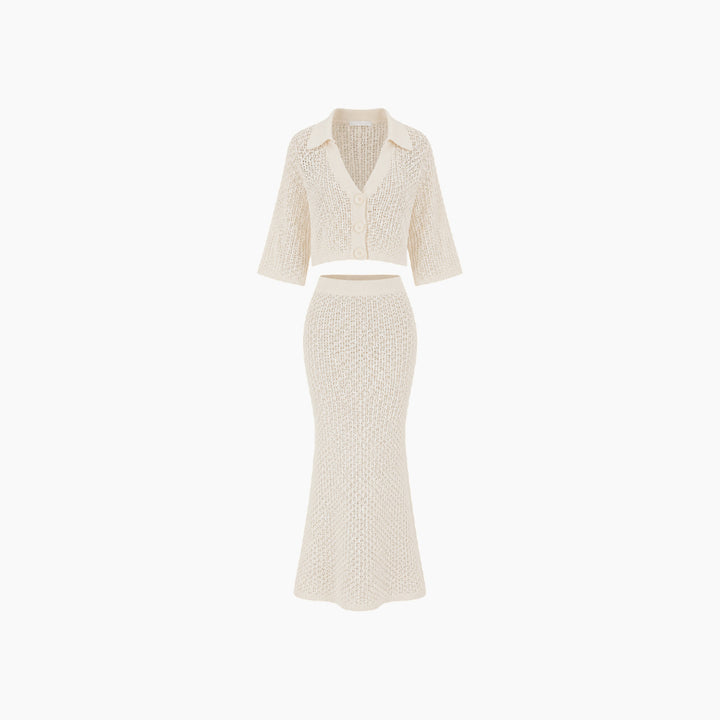 Crochet Knit Cardigan &amp; Maxi Skirt Set