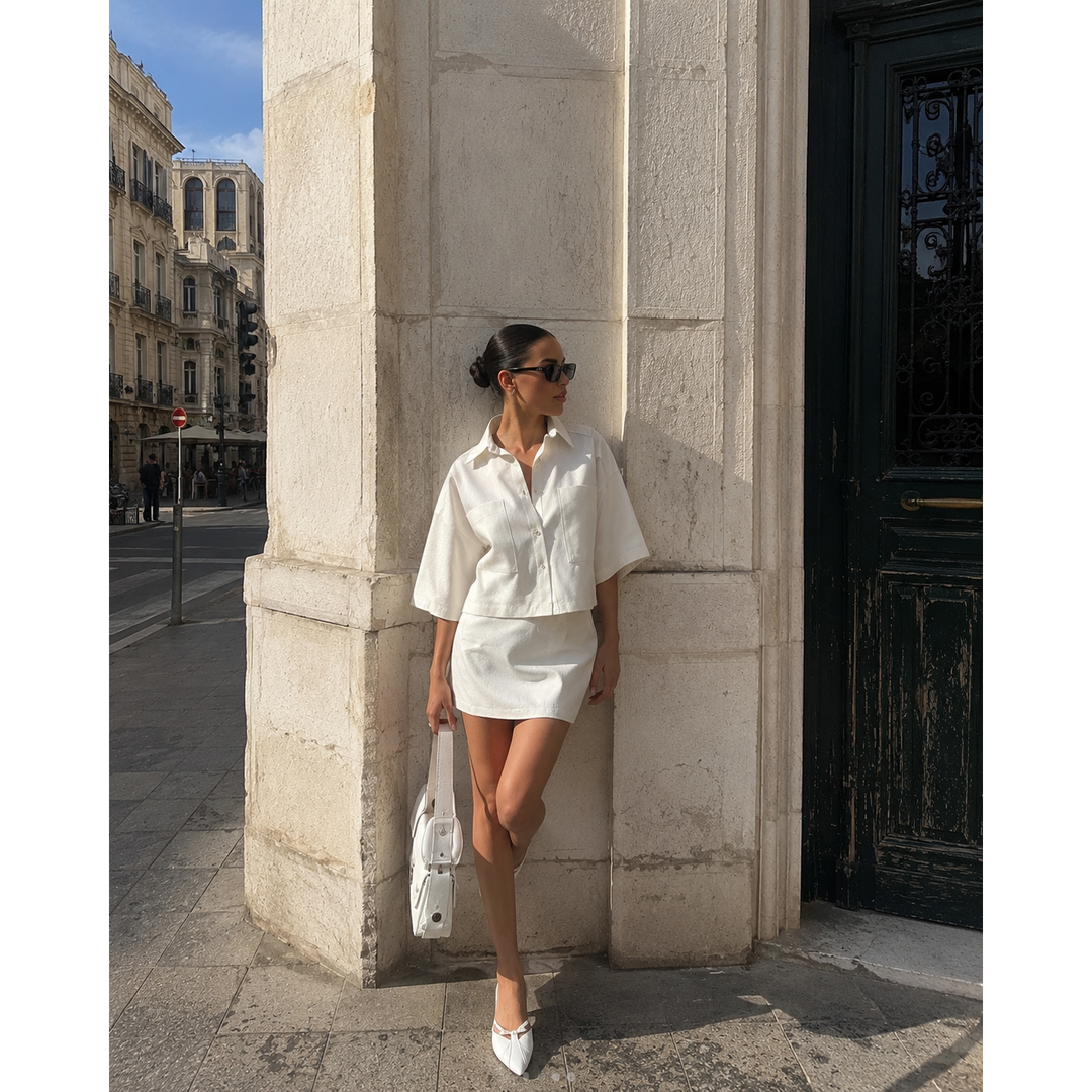 Cropped Shirt &amp; Mini Skirt Set