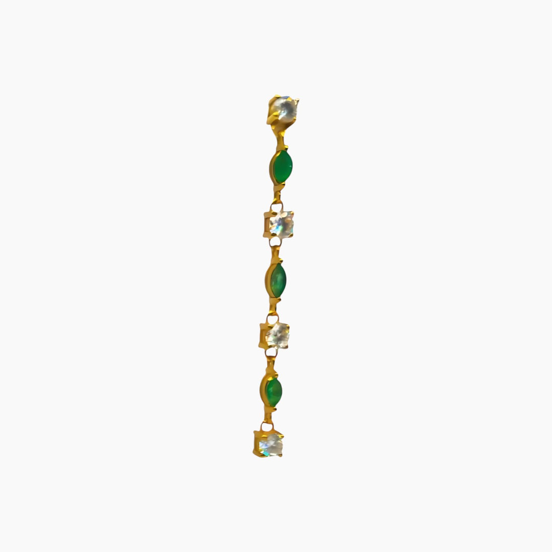 Gold drop earrings with emeralds and white diamonds