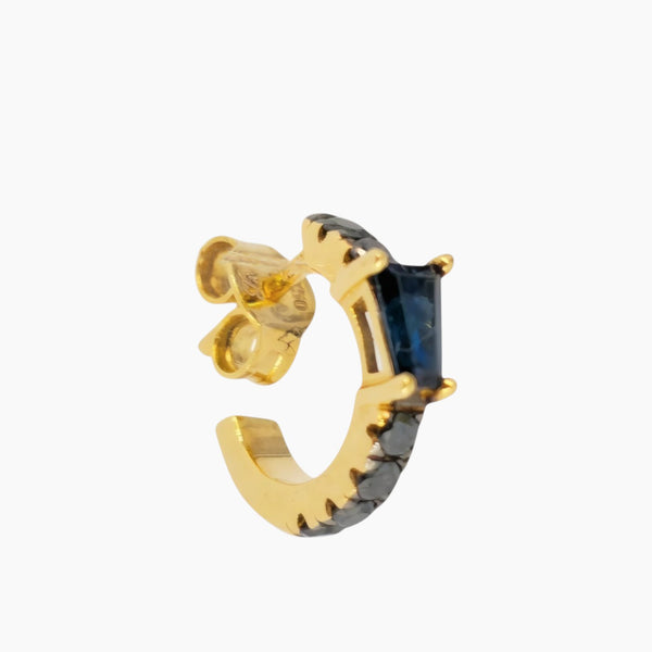 Gold Hoop with Blue Sapphire & Black Diamonds
