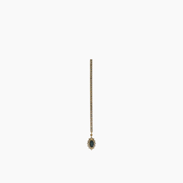 White Gold Bar Earring with White Diamonds & Blue Sapphire