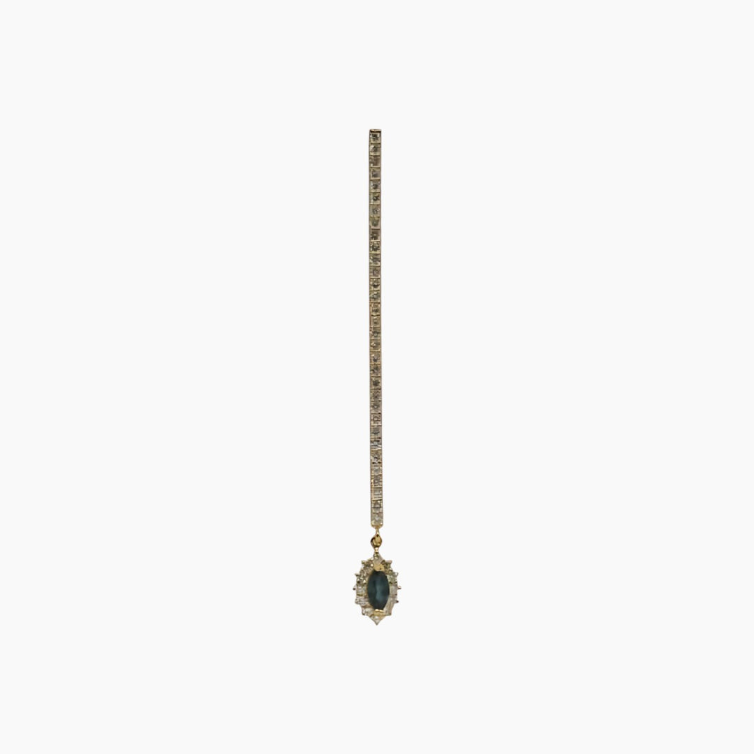 White Gold Bar Earring with White Diamonds &amp; Blue Sapphire Earrings