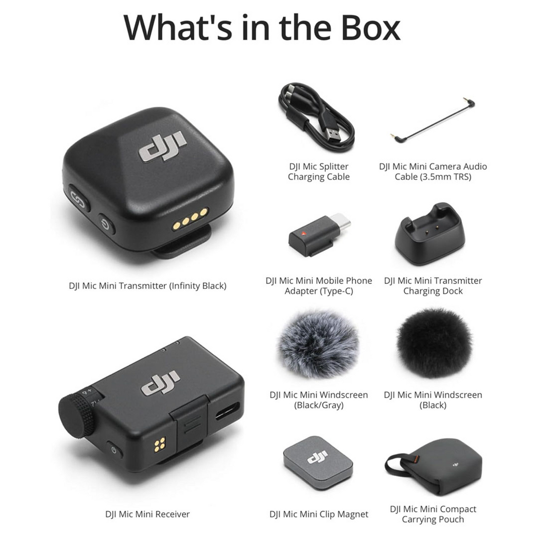 DJI Mic Mini (1 TX + 1 RX) – Wireless Lavalier Microphone.