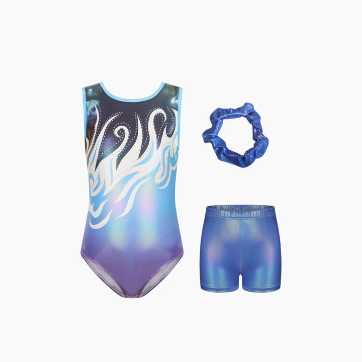 Blue Sleeveless Gymnastics Leotard Set