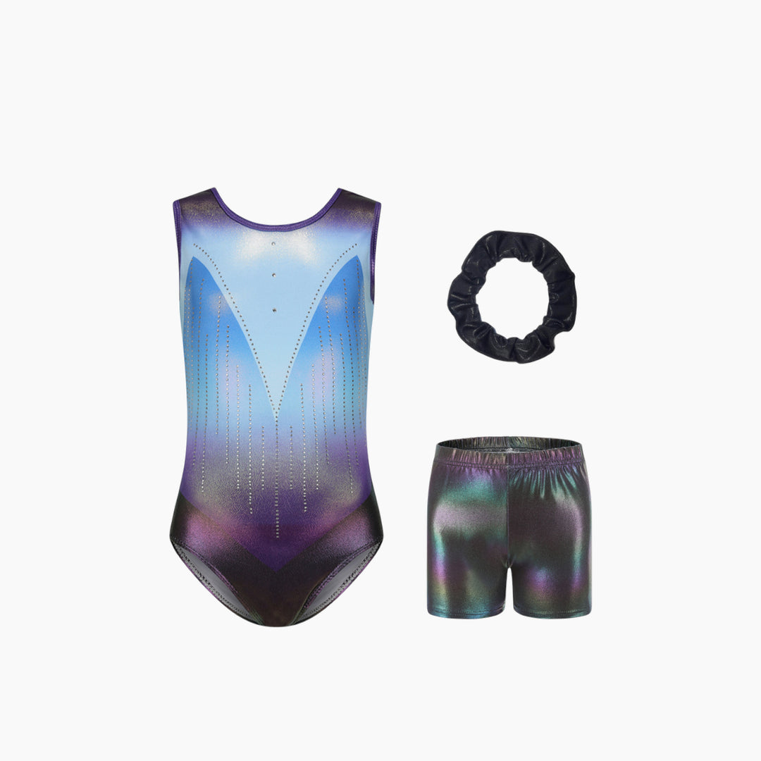 Ocean Blue Sleeveless Sparkle Gymnastics Leotard Set