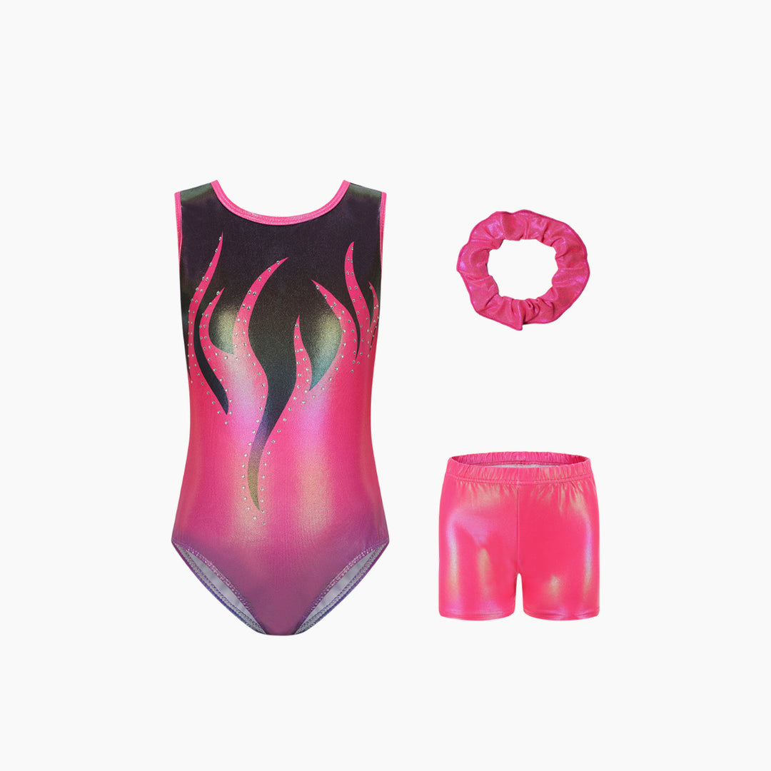 Fuchsia Sleeveless Gymnastics Leotard Set