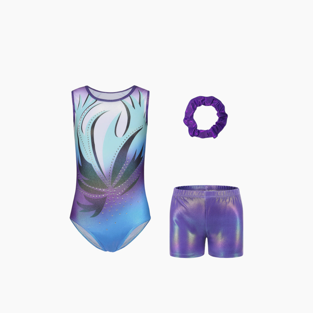 Purple Sleeveless Gymnastics Leotard Set