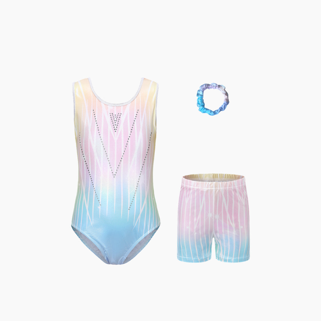 Dizzy Stars Aurora Sparkle Gymnastics Leotard Set – Pastel Rainbow