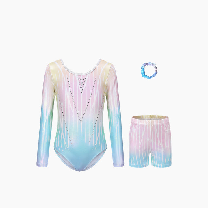 Dizzy Stars Aurora Sparkle Gymnastics Leotard Set – Pastel Rainbow