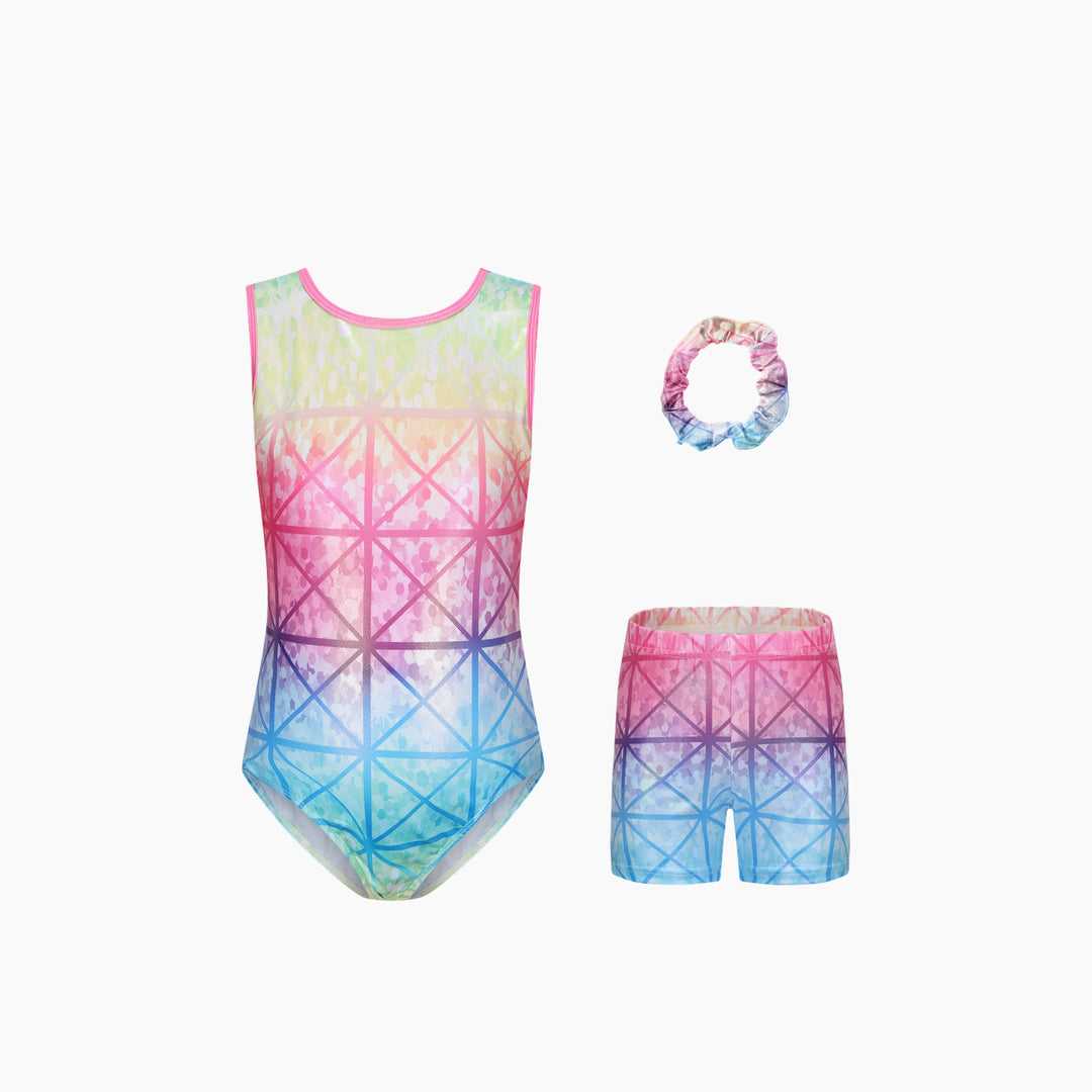 Dizzy Stars Rainbow Mosaic Gymnastics Leotard Set