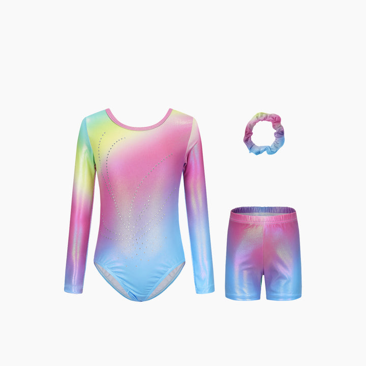 Dizzy Stars Rainbow Glow Sparkle Gymnastics Leotard Set