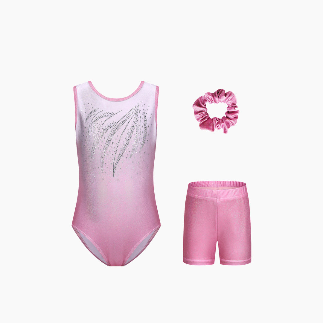 Dizzy Stars Sparkle Rhinestone Gymnastics Leotard Set - Short Sleeve