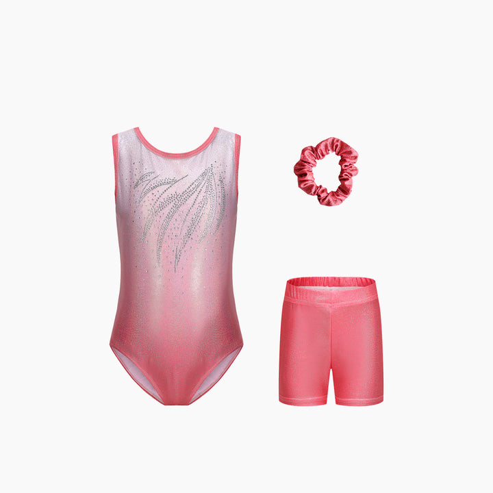 Dizzy Stars Sparkle Rhinestone Gymnastics Leotard Set - Short Sleeve