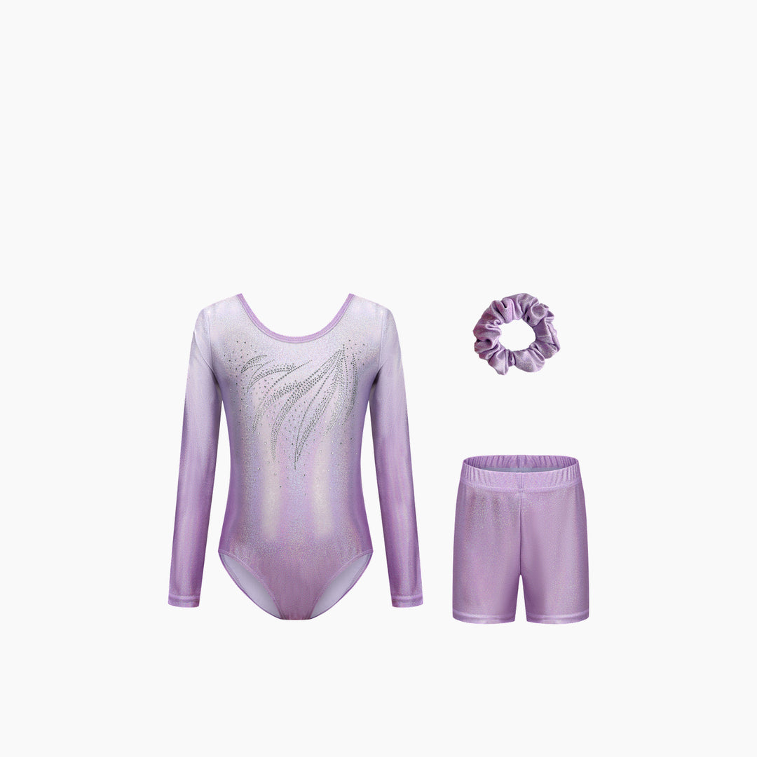Dizzy Stars Sparkle Rhinestone Gymnastics Leotard Set - Long Sleeve