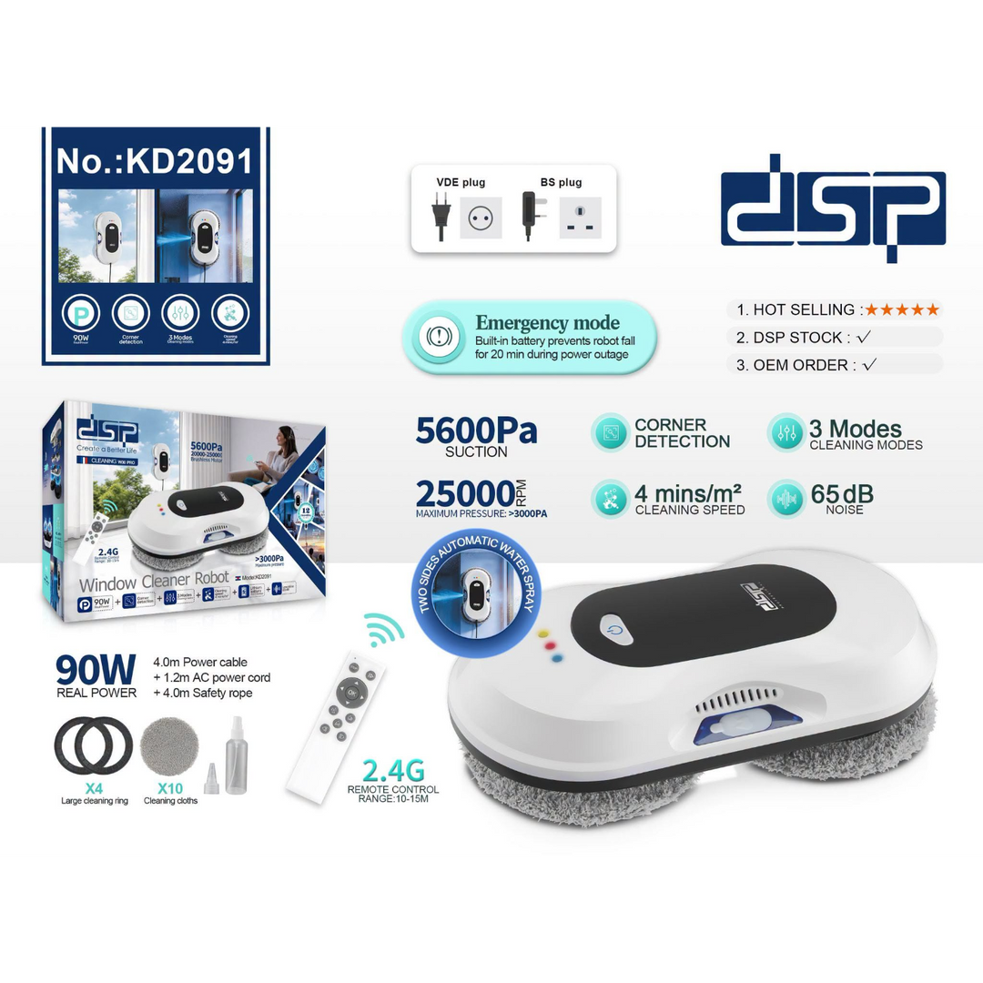 DSP Window Cleaning Robot with 5600Pa Suction Power