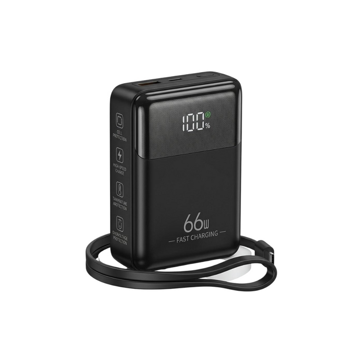 JNUOBI Mini 66W 20,000mAh Power Bank with Built-in Cables &amp; LED Digital Display (DY-207)