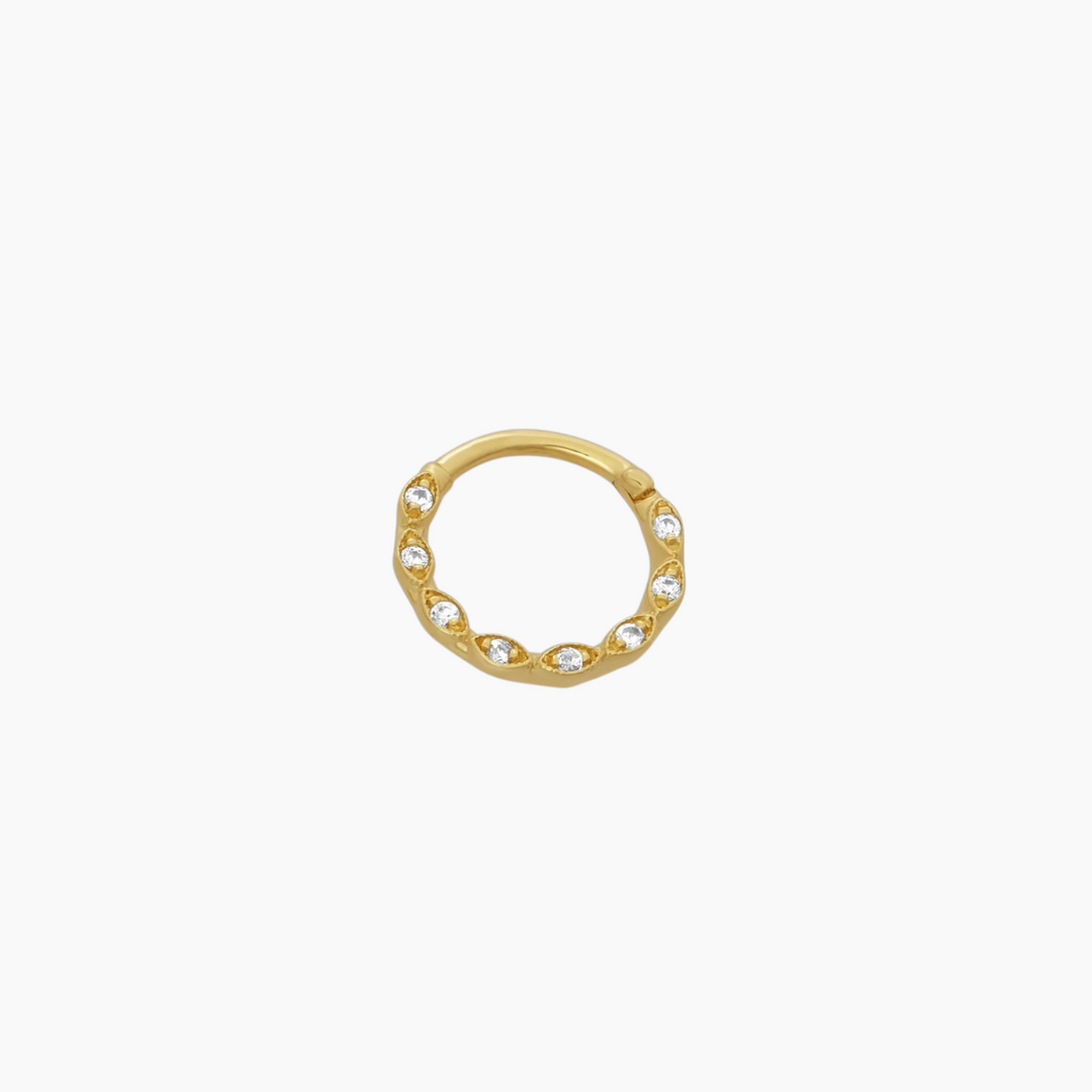 Joy Jewels Daith Hoop in 18-karat gold with cubic zirconia, design B