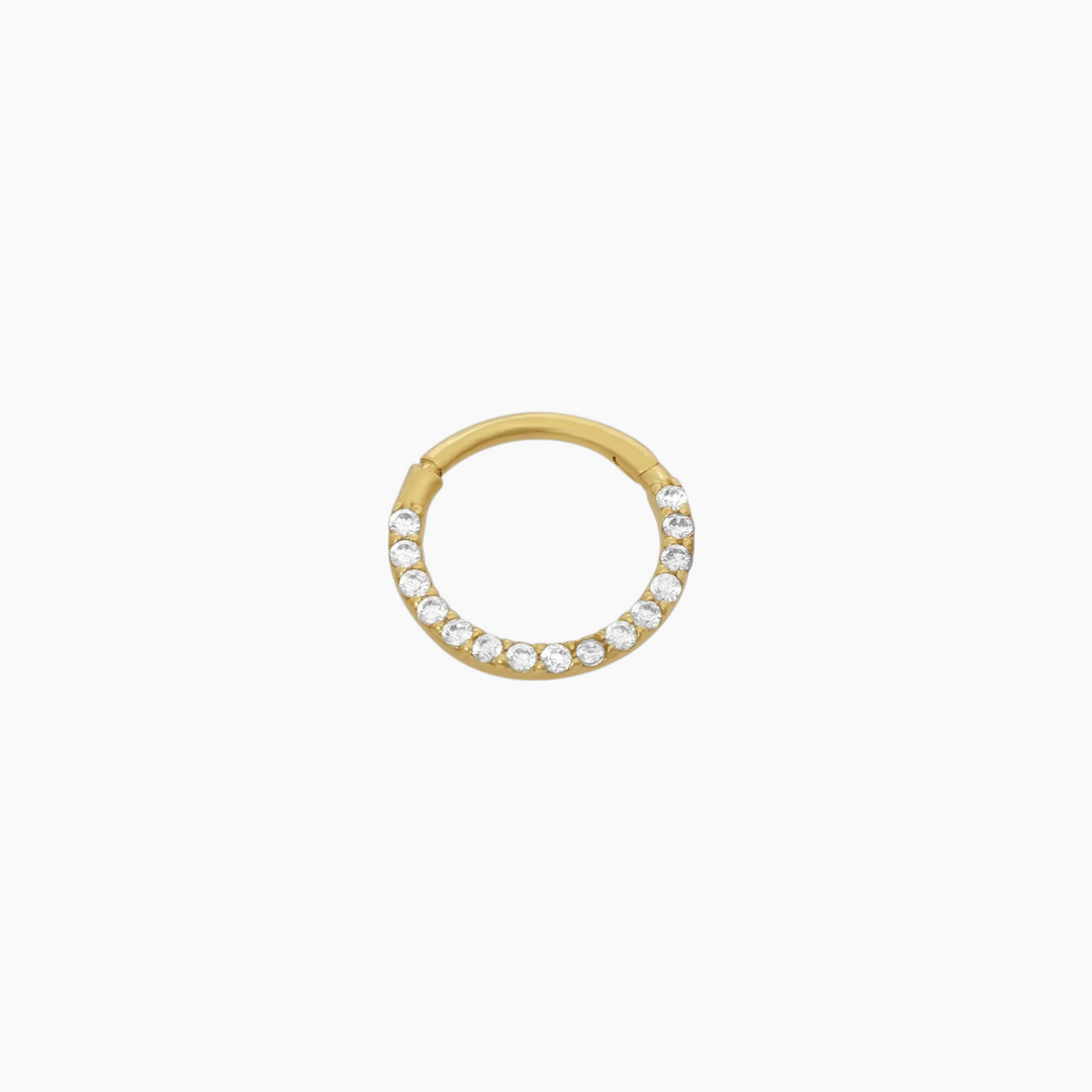 Joy Jewels G design daith hoop in 18-karat gold with cubic zirconia