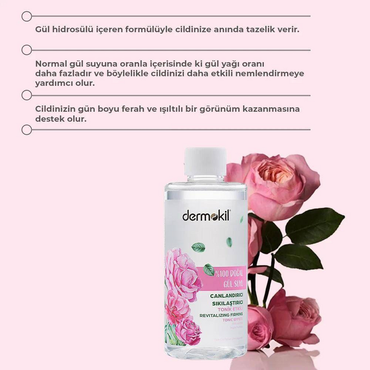 Dermokil 100% natural rose water toner for revitalizing and hydrating skin