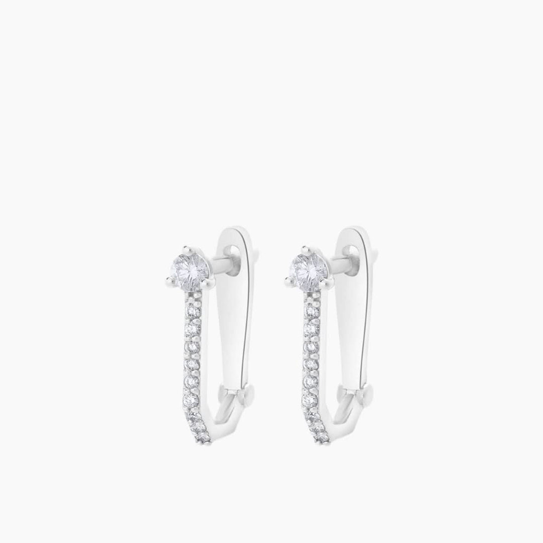 Joy Jewels Diamond Round Cut Rectangle Studded Hoops