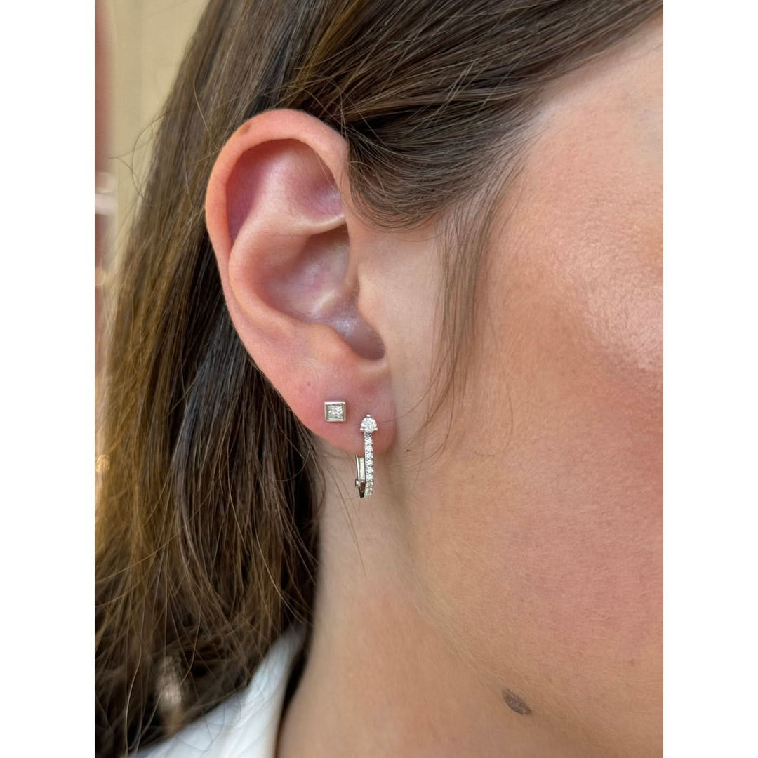 Joy Jewels Diamond Round Cut Rectangle Studded Hoops
