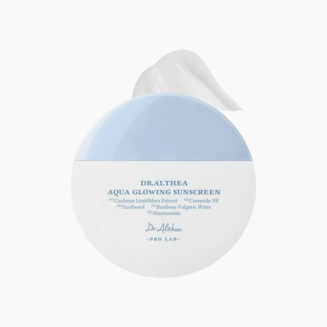 Dr. Althea Aqua Glowing Sunscreen with a dewy, radiant finish