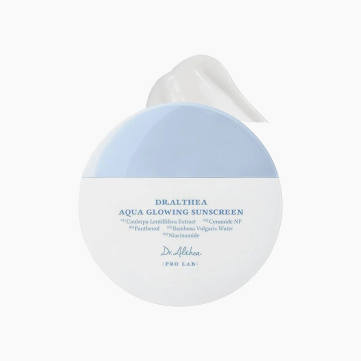 Dr. Althea Aqua Glowing Sunscreen with a dewy, radiant finish