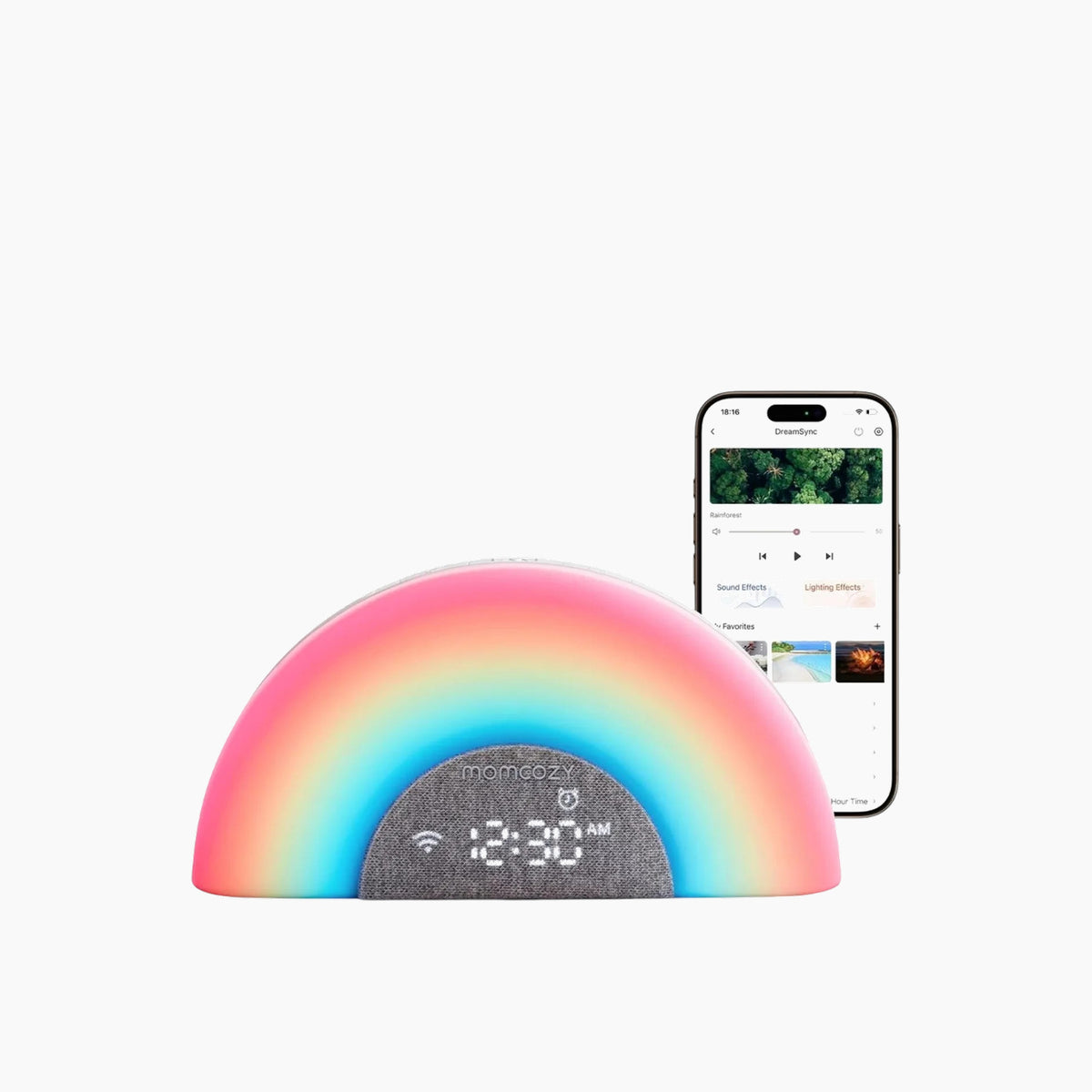 Momcozy Dreamsync Tech smart baby sound machine with rainbow lights