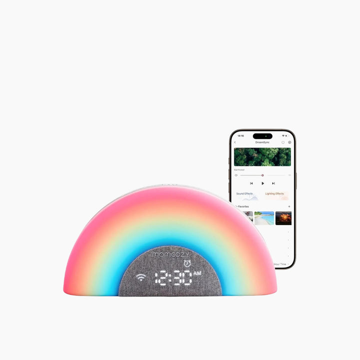 Momcozy Dreamsync Tech smart baby sound machine with rainbow lights