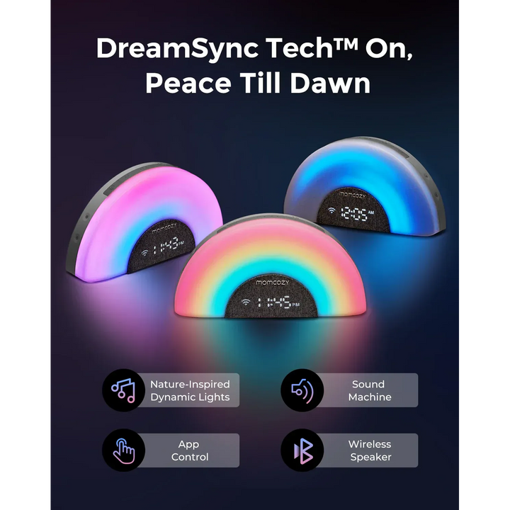 Momcozy Dreamsync Tech smart baby sound machine with rainbow lights
