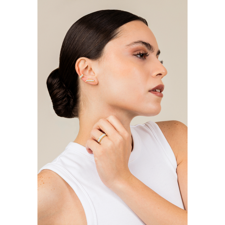 Meraki Yellow Gold Earrings with White Diamonds