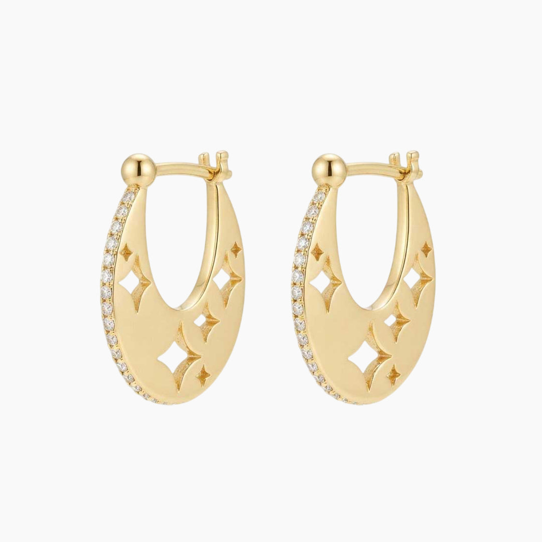 Meraki Yellow Gold Earrings with White Diamonds