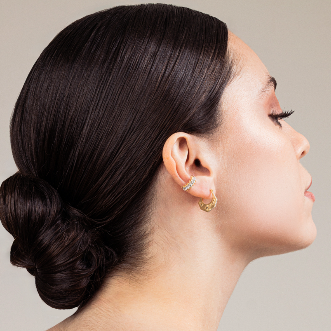Meraki Yellow Gold Ear Cuff with White Diamonds
