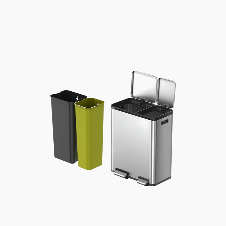 EKO Ecocasa 30L+30L brushed stainless steel recycling pedal bin