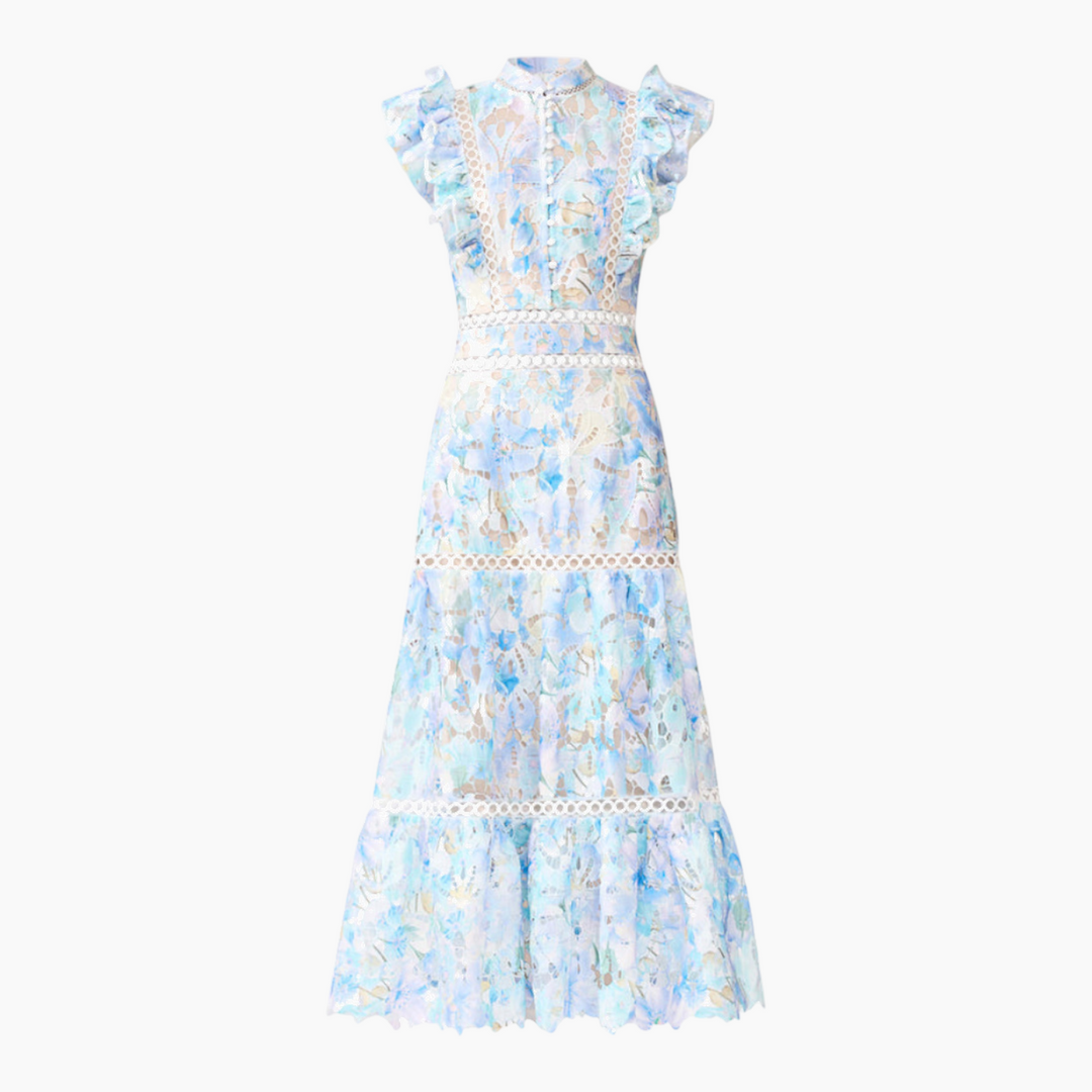 Elliatt Kalissa Ruffle Maxi Dress in Blue Floral